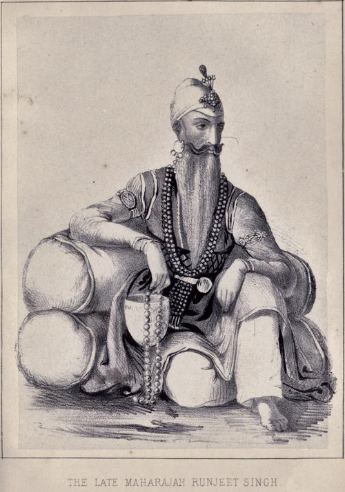 Retrato de Ranjit Singh usando o Koh-i-Noor no braço