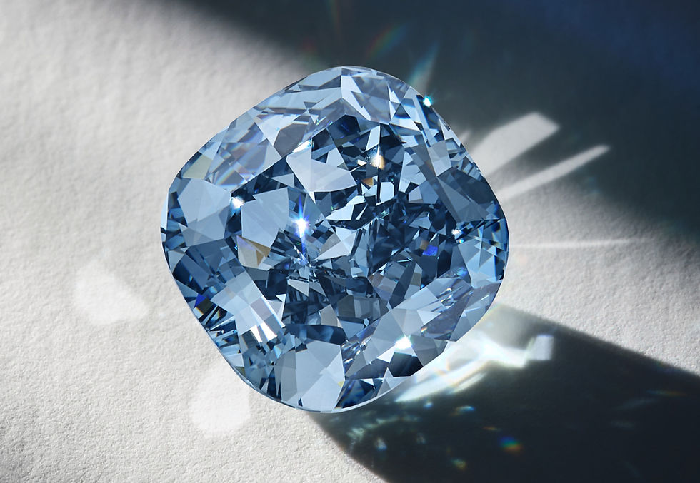 Detalhe do diamante Ocean Dream mostrando a cor fancy vivid azul-esverdeada