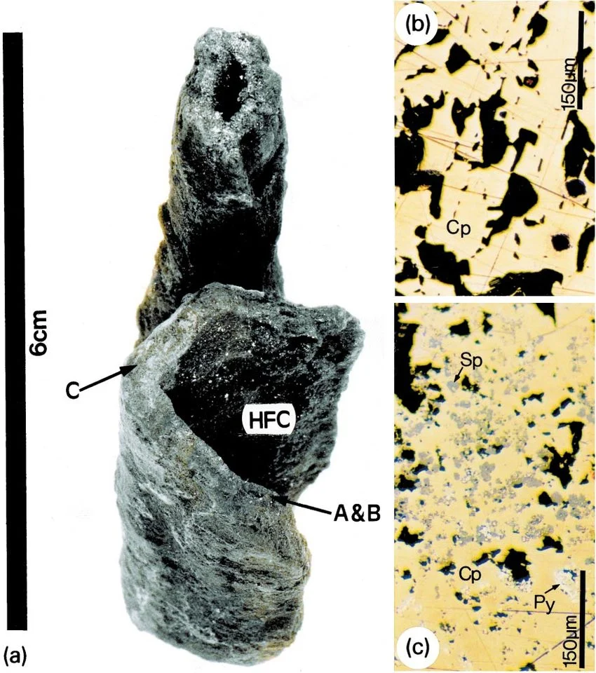 Figura do estudo mostrando a chaminé negra da caldeira de Higashi-Aogashima